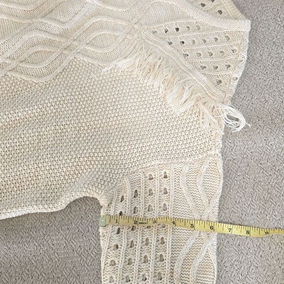 Boston Proper Oatmeal Cream Cable Knit Fringe Sweater - Size Large - Picture 12 of 14